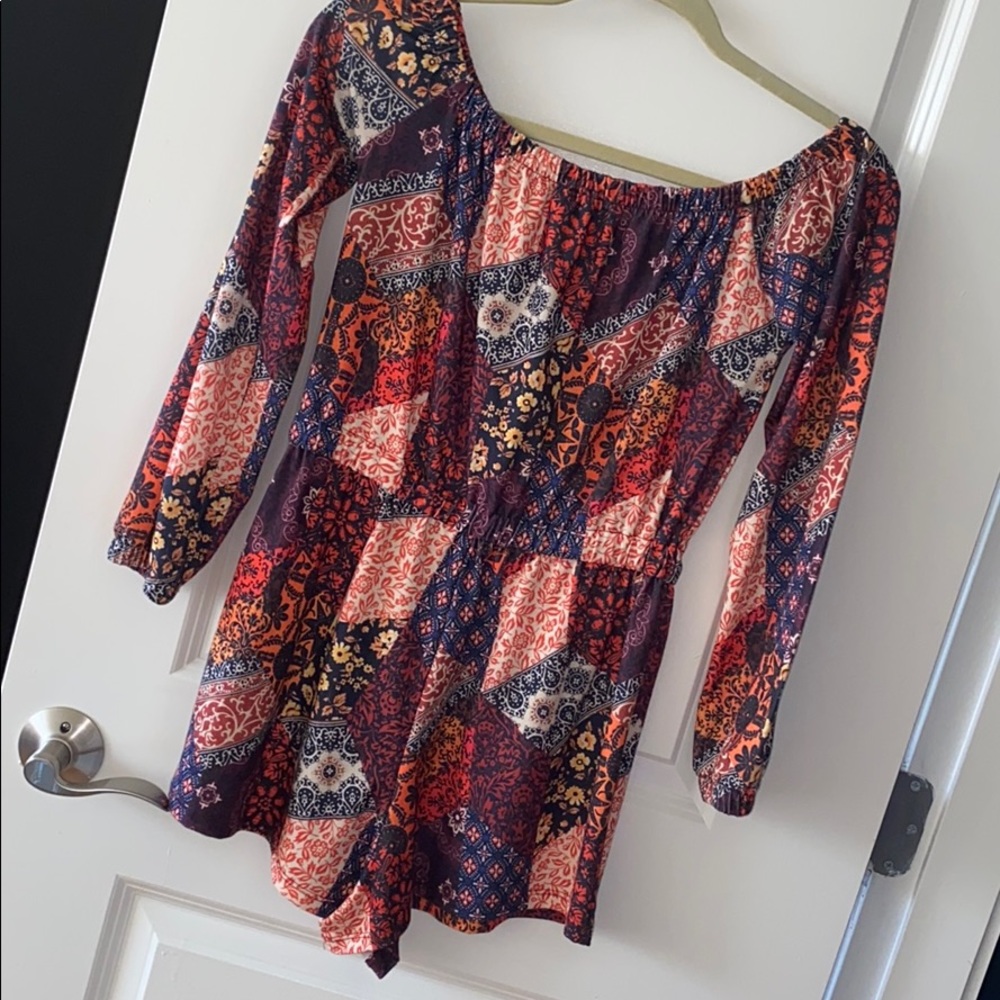 *NWT* Topshop Off-the-Shoulder Patchwork Romper, Size US 4